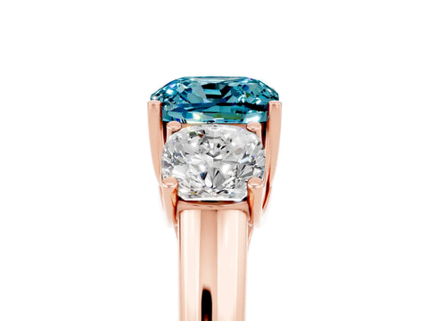 Rose gold Three-Stone Cushion Cut Blue Topaz Engagement Ring with Prong Setting_5