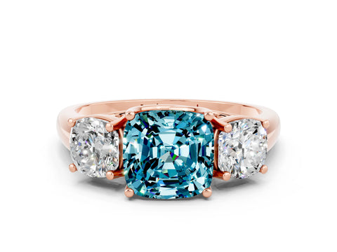 Rose gold Three-Stone Cushion Cut Blue Topaz Engagement Ring with Prong Setting