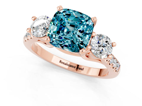 Rose gold Three-Stone Cushion Cut Blue Topaz Pavé Band with Four-Prong Setting_1