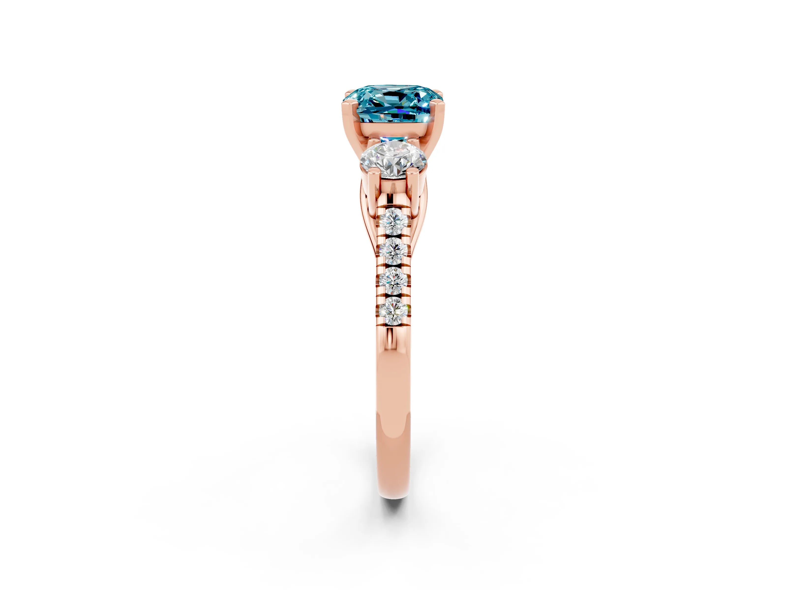 Rose gold Three-Stone Cushion Cut Blue Topaz Pavé Band with Four-Prong Setting_2