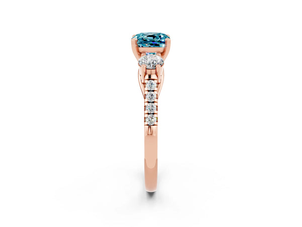 Rose gold Three-Stone Cushion Cut Blue Topaz Pavé Band with Four-Prong Setting