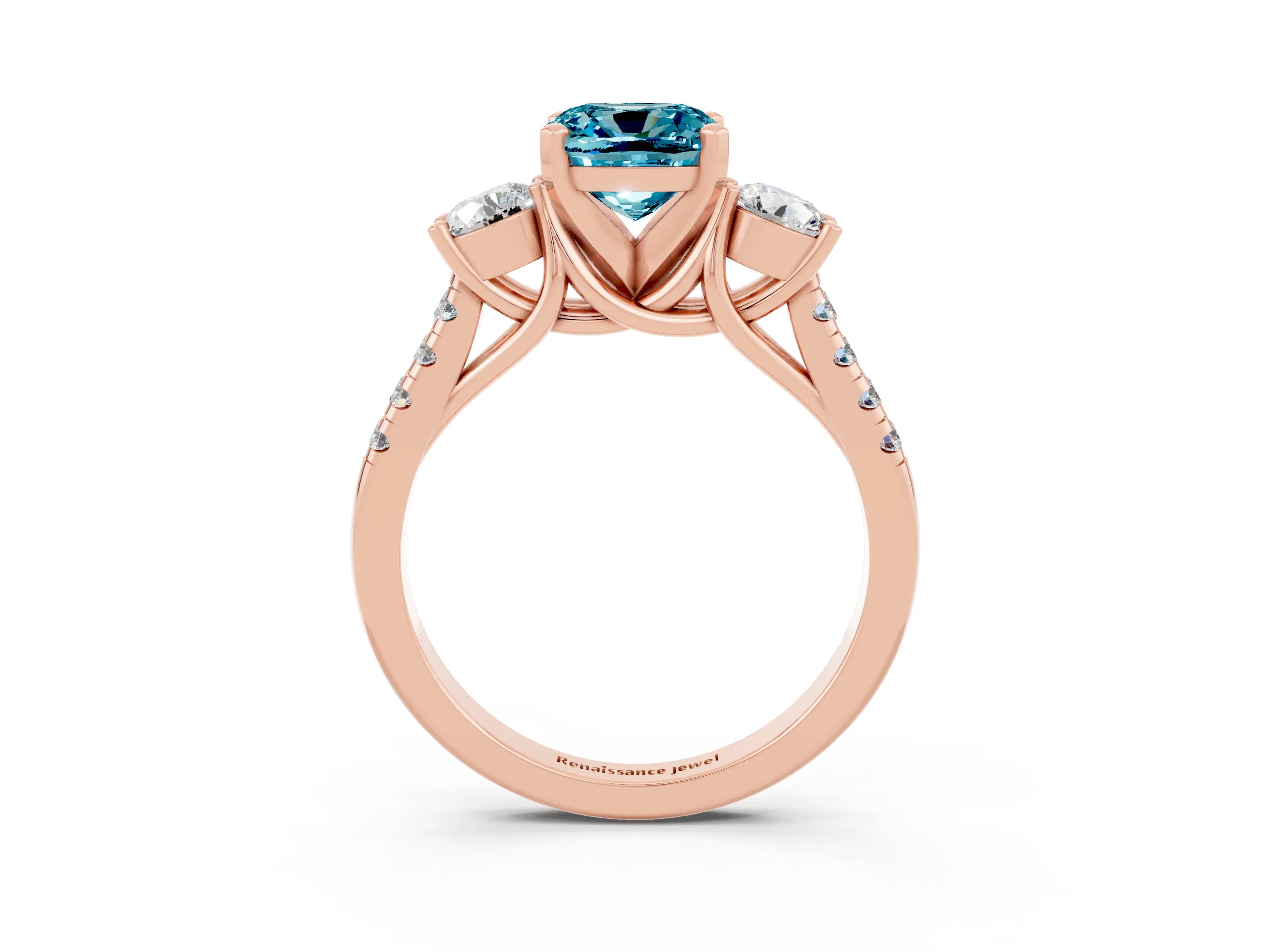 Rose gold Three-Stone Cushion Cut Blue Topaz Pavé Band with Four-Prong Setting_3