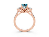 Rose gold Three-Stone Cushion Cut Blue Topaz Pavé Band with Four-Prong Setting_3