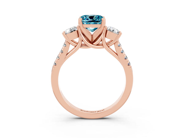 Rose gold Three-Stone Cushion Cut Blue Topaz Pavé Band with Four-Prong Setting