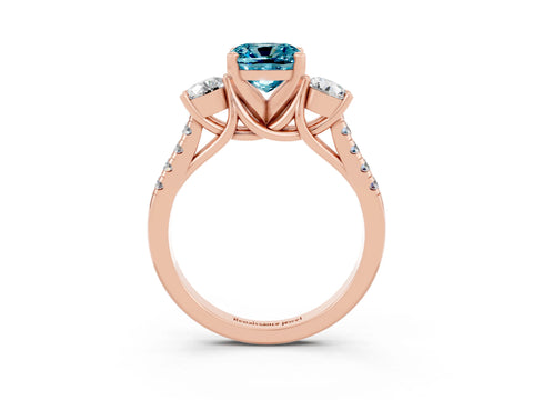 Rose gold Three-Stone Cushion Cut Blue Topaz Pavé Band with Four-Prong Setting_3