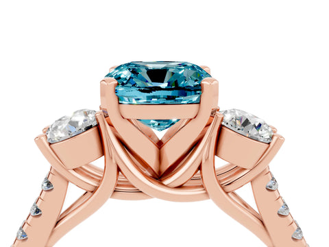 Rose gold Three-Stone Cushion Cut Blue Topaz Pavé Band with Four-Prong Setting_4