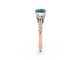 Rose gold Three-Stone Cushion Cut Blue Topaz Ring with Pavé Band and Prong Setting_14