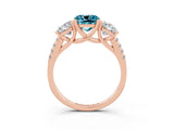 Rose gold Three-Stone Cushion Cut Blue Topaz Ring with Pavé Band and Prong Setting_15