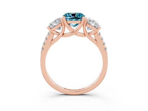 Rose gold Three-Stone Cushion Cut Blue Topaz Ring with Pavé Band and Prong Setting_15