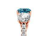 Rose gold Three-Stone Cushion Cut Blue Topaz Ring with Pavé Band and Prong Setting_17