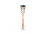 Rose gold Three-Stone Cushion Cut Blue Topaz Ring with Pear Side Stones and Four-Prong Setting_2