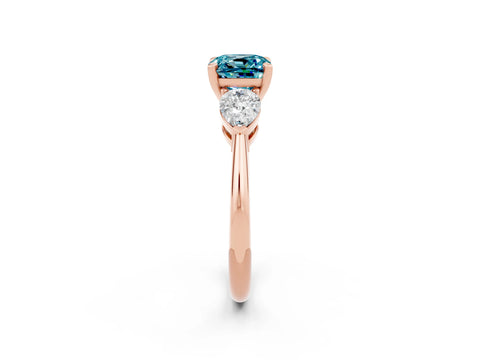 Rose gold Three-Stone Cushion Cut Blue Topaz Ring with Pear Side Stones and Four-Prong Setting_2