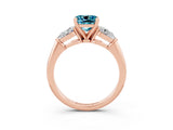 Rose gold Three-Stone Cushion Cut Blue Topaz Ring with Pear Side Stones and Four-Prong Setting_3