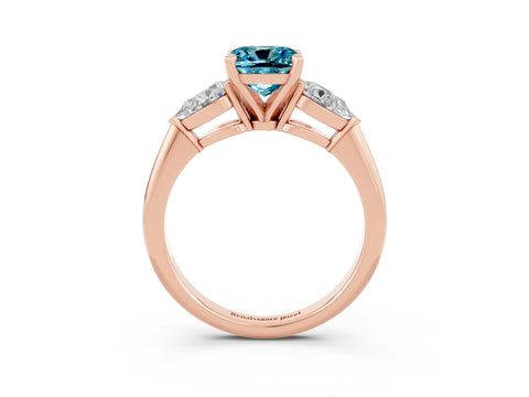 Rose gold Three-Stone Cushion Cut Blue Topaz Ring with Pear Side Stones and Four-Prong Setting_3