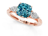 Rose gold Three-Stone Cushion Cut Blue Topaz Ring with Pear  Side Stones in Four-Prong Setting_13