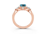 Rose gold Three-Stone Cushion Cut Blue Topaz Ring with Pear  Side Stones in Four-Prong Setting_15