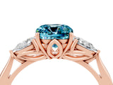 Rose gold Three-Stone Cushion Cut Blue Topaz Ring with Pear  Side Stones in Four-Prong Setting_16
