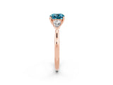 Rose gold Three-Stone Cushion Cut Blue Topaz Ring with Pear  Side Stones in Four-Prong Setting_38