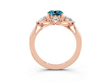 Rose gold Three-Stone Cushion Cut Blue Topaz Ring with Pear  Side Stones in Four-Prong Setting_39