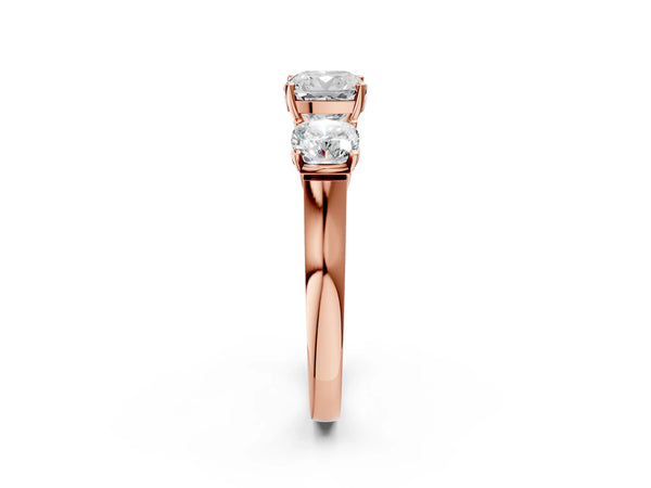 Rose gold Three-Stone Cushion Cut Brilliant Diamond Trellis Ring with Comfort Fit Band