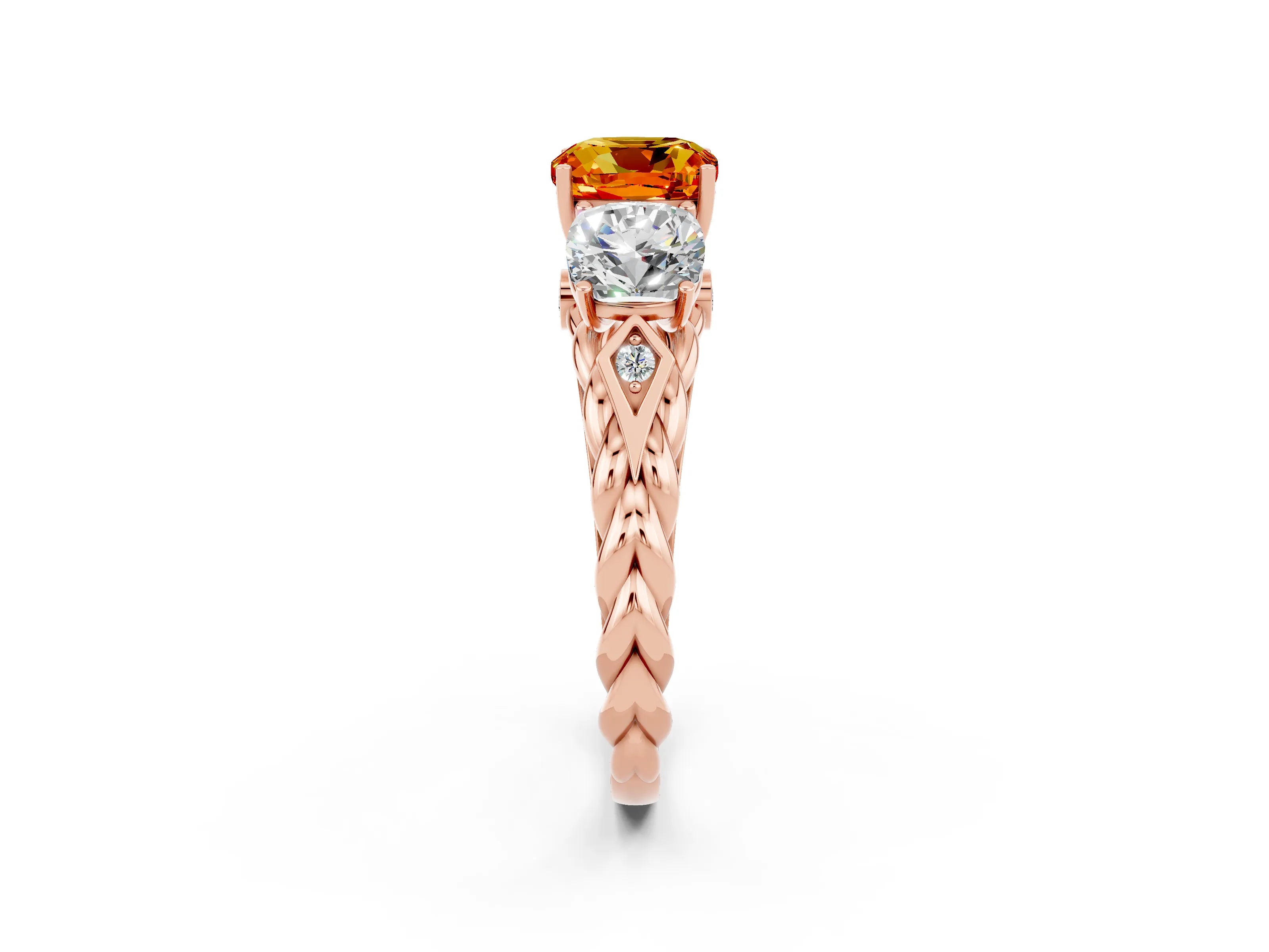 Rose gold Three-Stone Cushion Cut Citrine Braided Band Ring with Four-Prong Setting_14