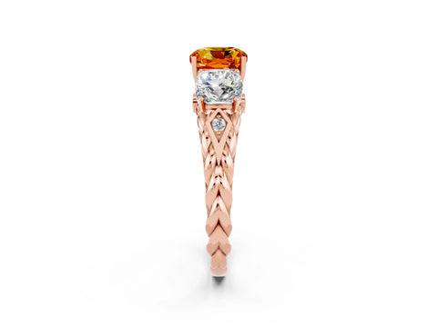 Rose gold Three-Stone Cushion Cut Citrine Braided Band Ring with Four-Prong Setting_14