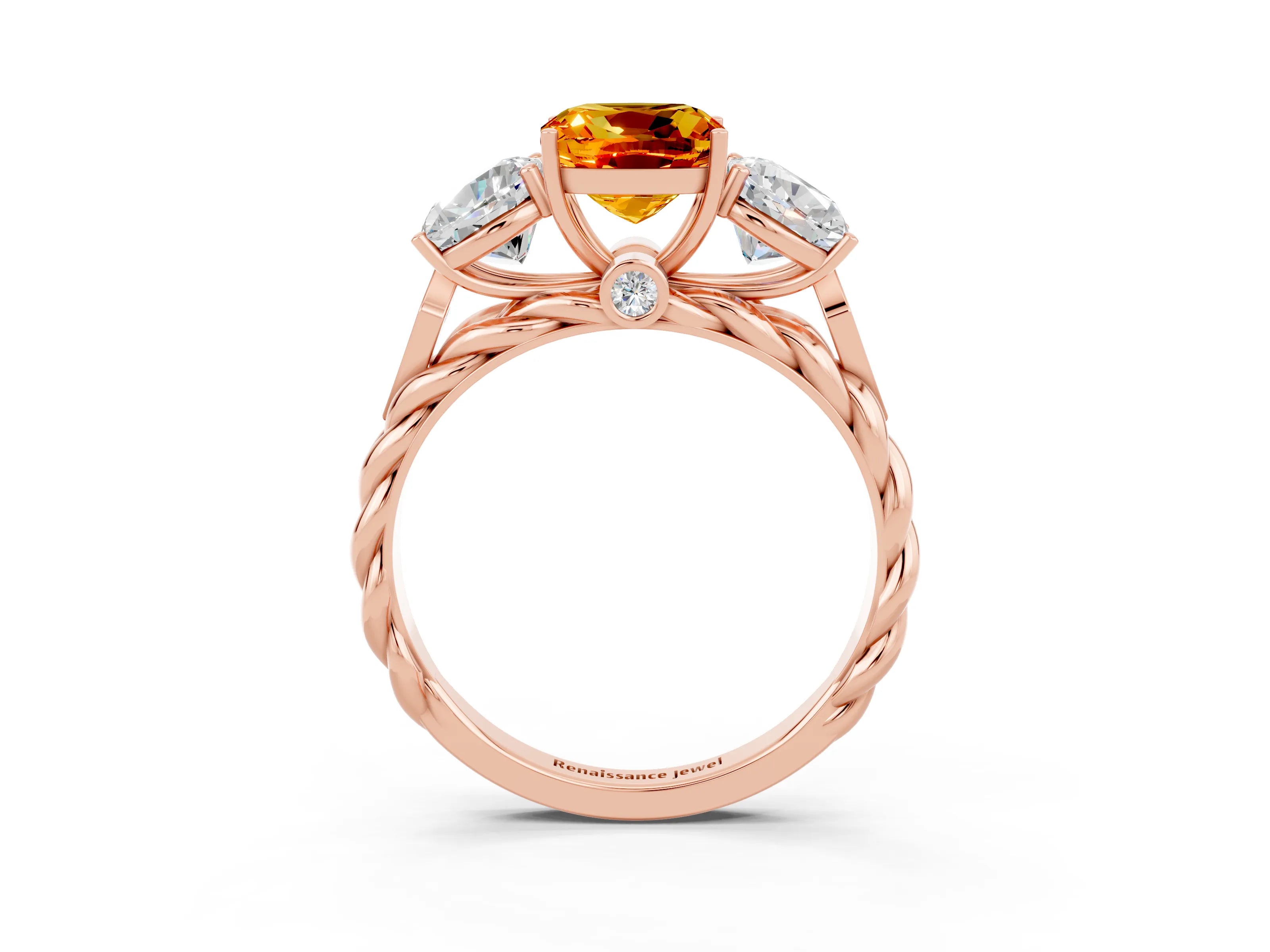 Rose gold Three-Stone Cushion Cut Citrine Braided Band Ring with Four-Prong Setting_15