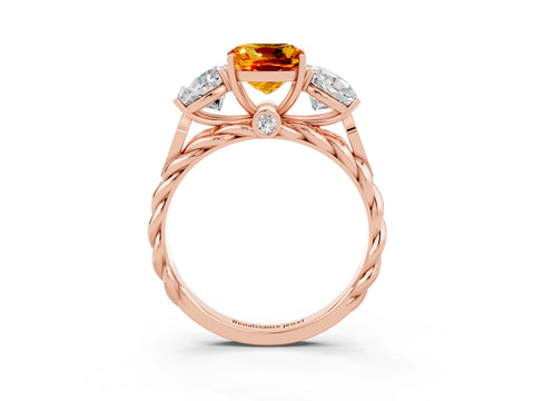 Rose gold Three-Stone Cushion Cut Citrine Braided Band Ring with Four-Prong Setting_15
