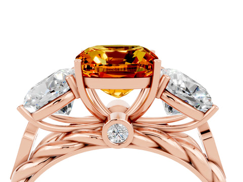 Rose gold Three-Stone Cushion Cut Citrine Braided Band Ring with Four-Prong Setting_16