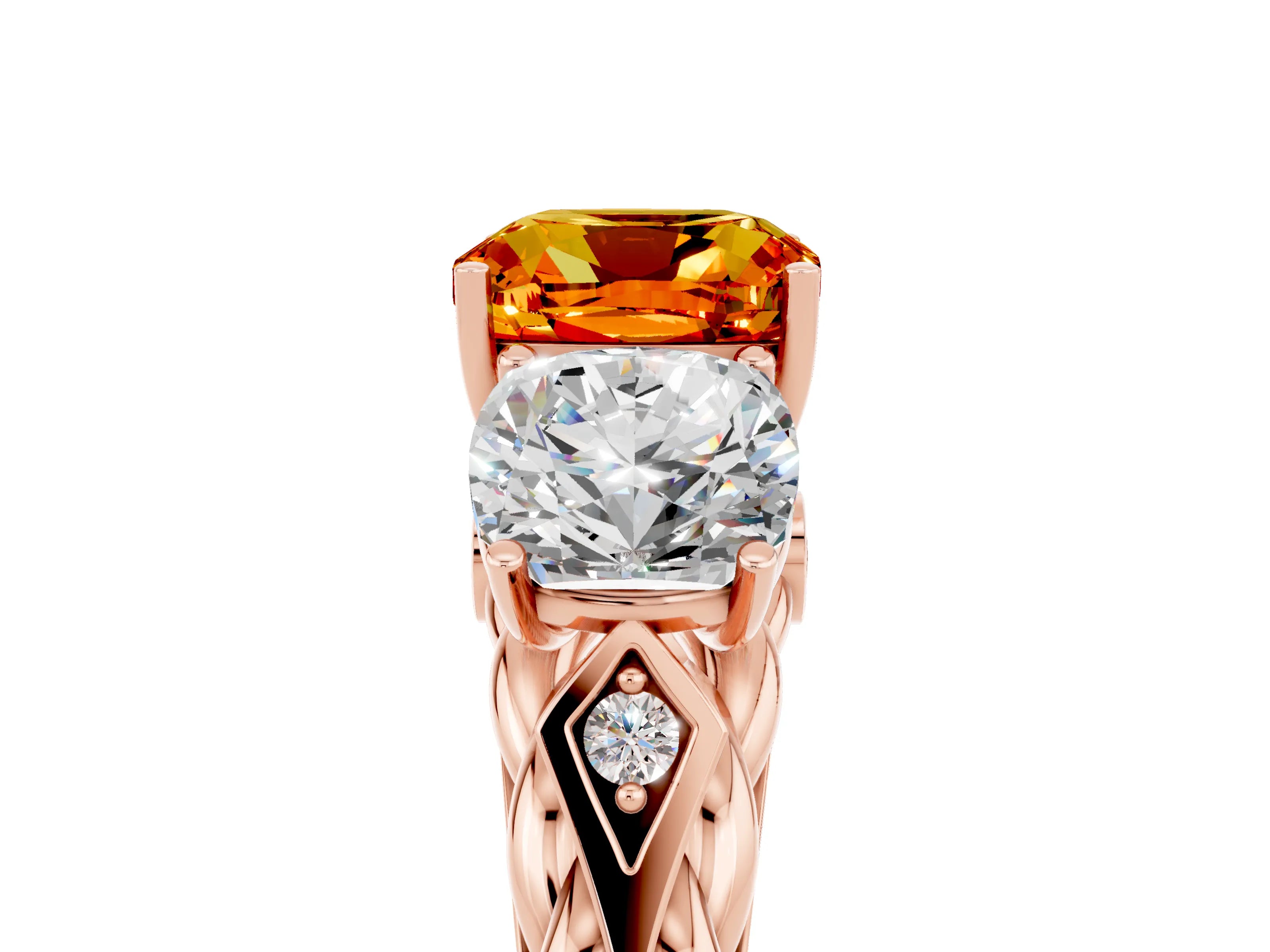 Rose gold Three-Stone Cushion Cut Citrine Braided Band Ring with Four-Prong Setting_17