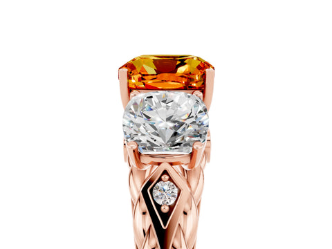 Rose gold Three-Stone Cushion Cut Citrine Braided Band Ring with Four-Prong Setting_17
