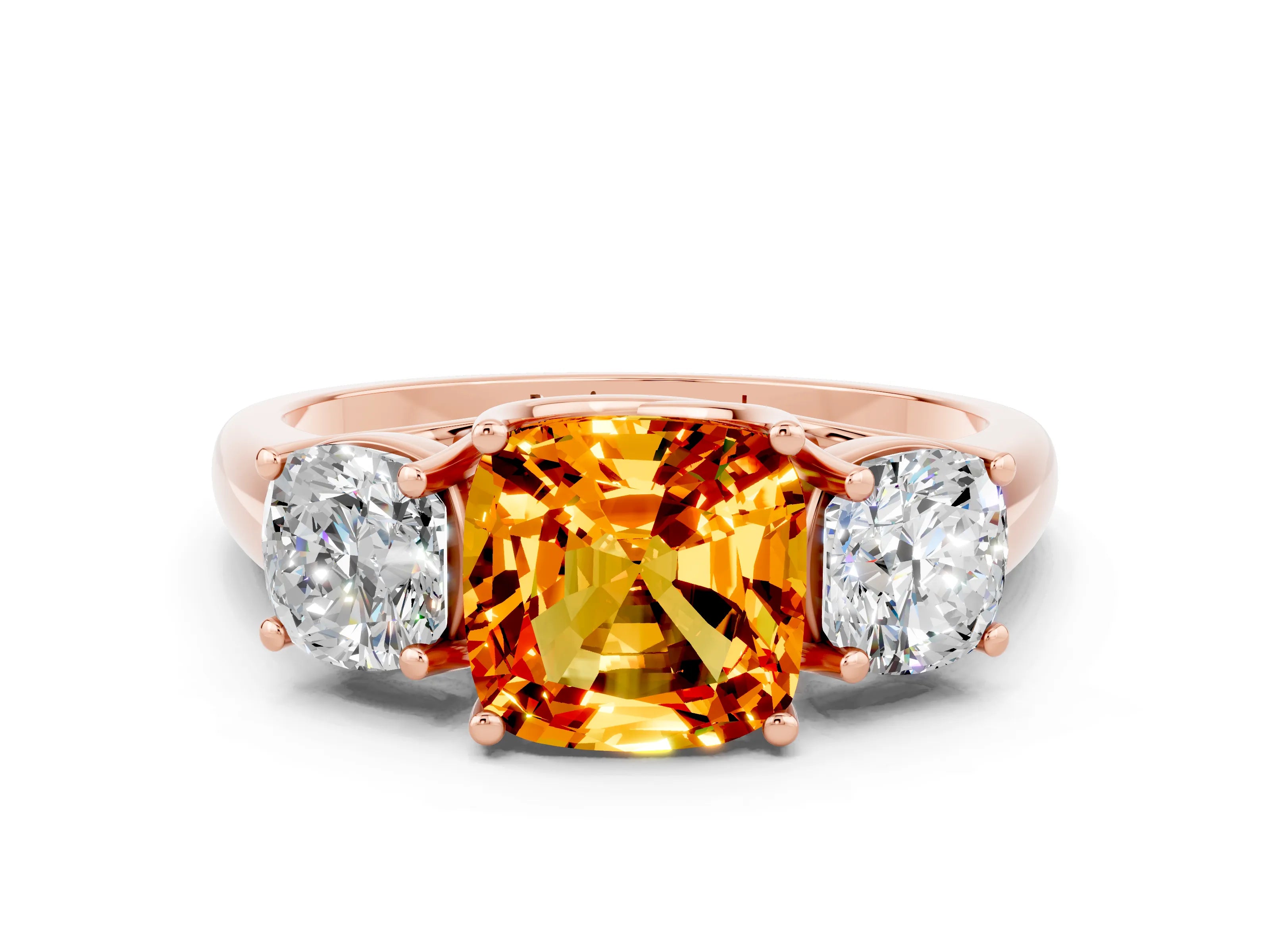 Rose gold Three-Stone Cushion Cut Citrine Engagement Ring with Prong Setting