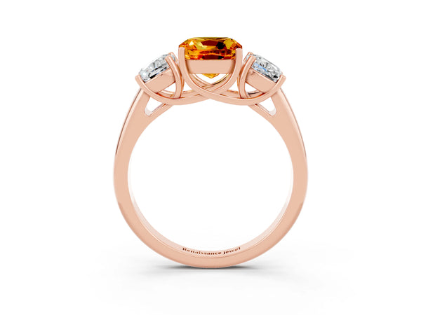 Rose gold Three-Stone Cushion Cut Citrine Engagement Ring with Prong Setting