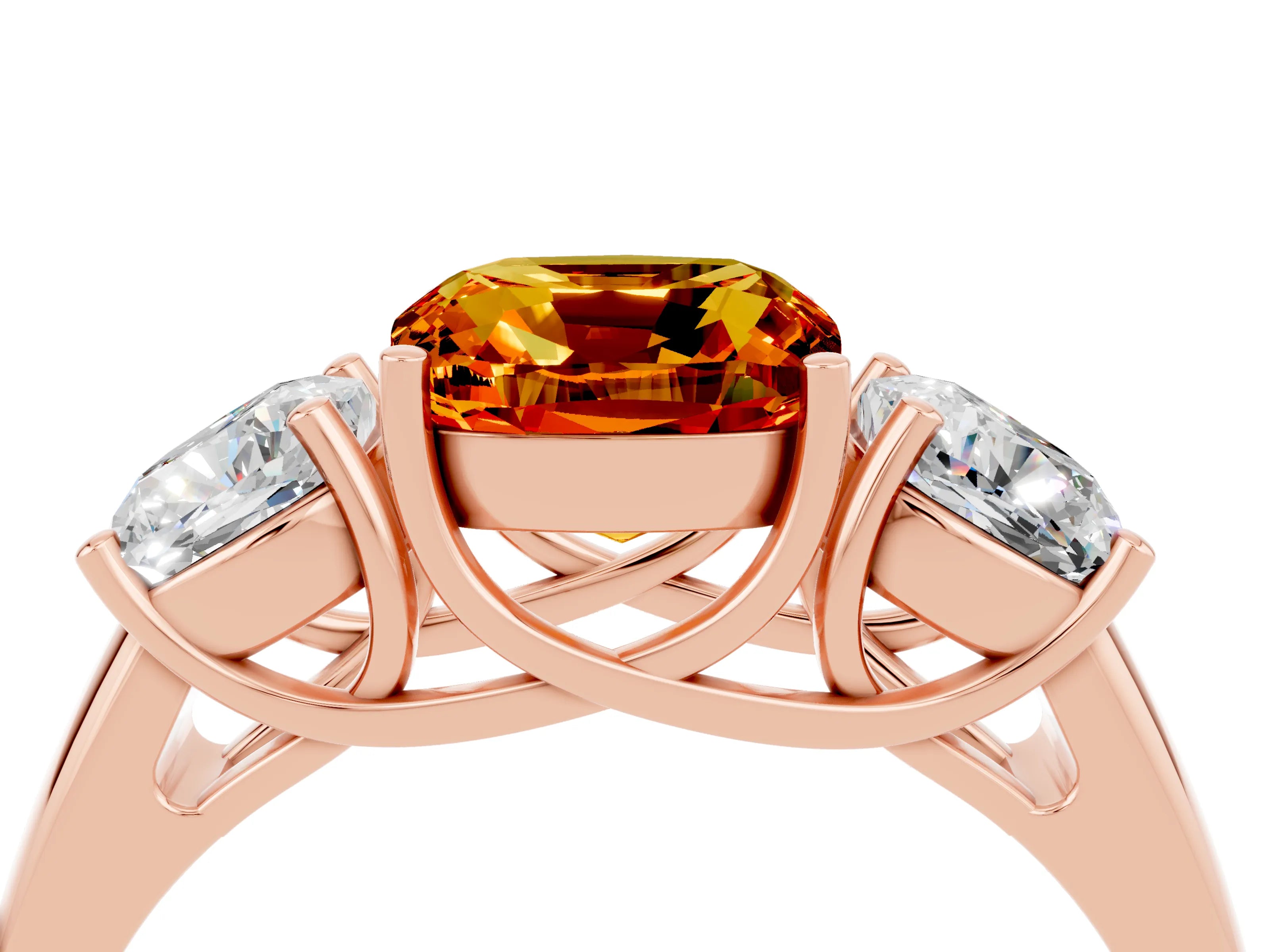 Rose gold Three-Stone Cushion Cut Citrine Engagement Ring with Prong Setting_4