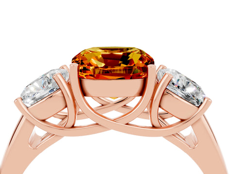 Rose gold Three-Stone Cushion Cut Citrine Engagement Ring with Prong Setting_4