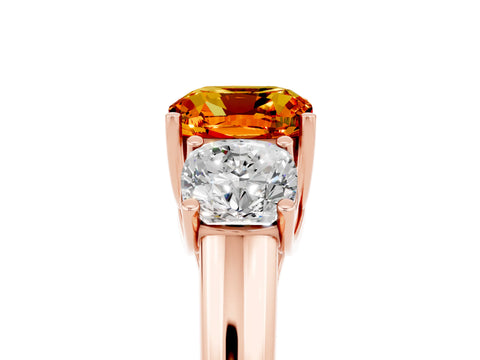 Rose gold Three-Stone Cushion Cut Citrine Engagement Ring with Prong Setting_5
