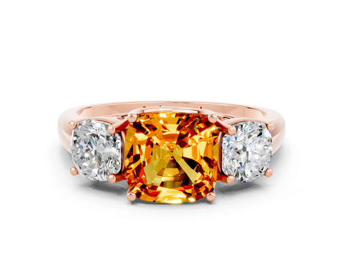 Rose gold Three-Stone Cushion Cut Citrine Engagement Ring with Prong Setting