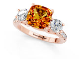Rose gold Three-Stone Cushion Cut Citrine Pavé Band with Four-Prong Setting_1