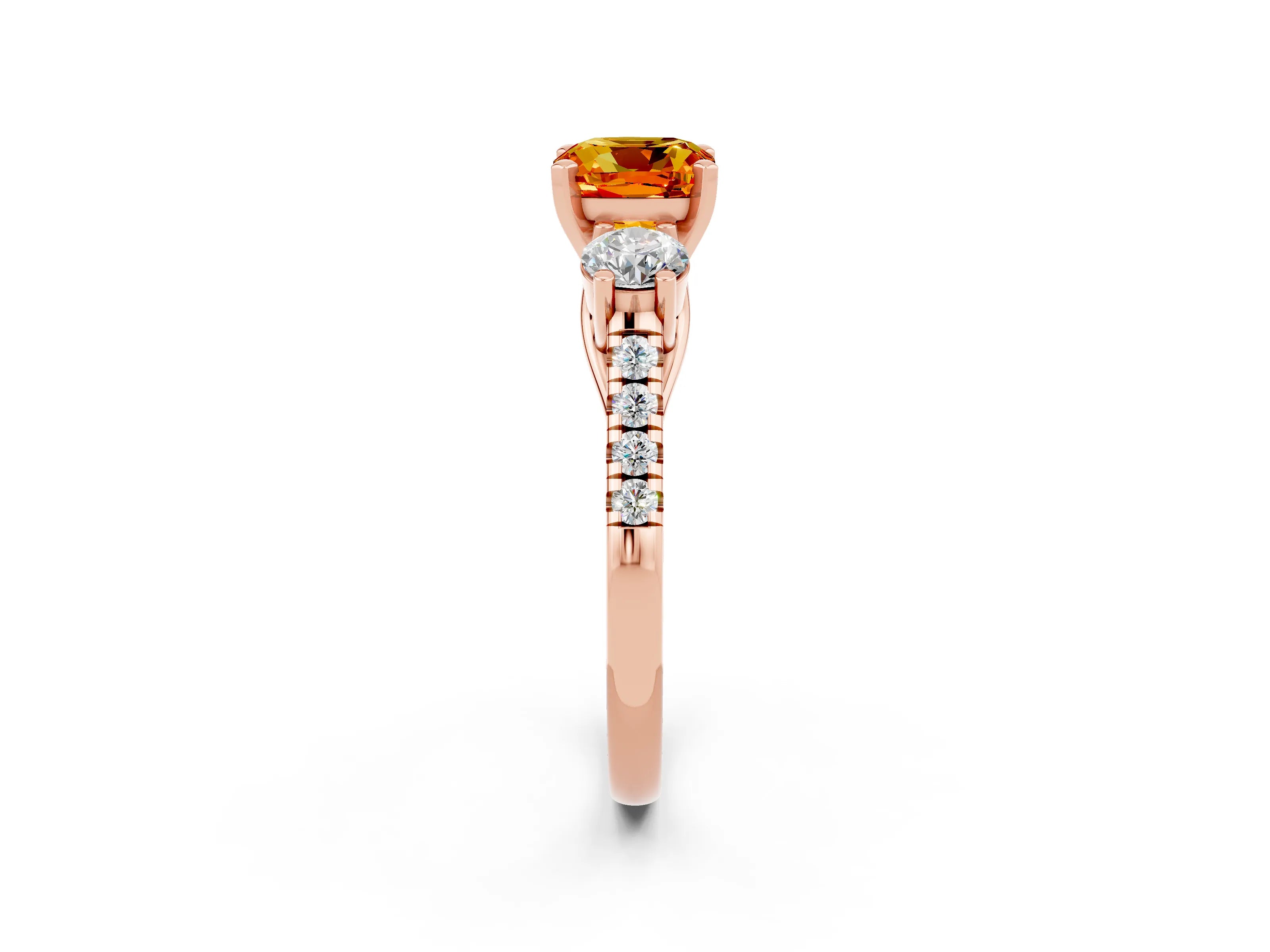 Rose gold Three-Stone Cushion Cut Citrine Pavé Band with Four-Prong Setting_2