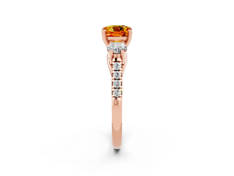 Rose gold Three-Stone Cushion Cut Citrine Pavé Band with Four-Prong Setting_2