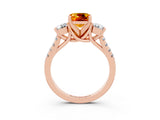 Rose gold Three-Stone Cushion Cut Citrine Pavé Band with Four-Prong Setting_3