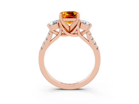 Rose gold Three-Stone Cushion Cut Citrine Pavé Band with Four-Prong Setting_3