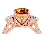 Rose gold Three-Stone Cushion Cut Citrine Pavé Band with Four-Prong Setting_4