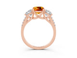 Rose gold Three-Stone Cushion Cut Citrine Ring with Pavé Band and Prong Setting_15