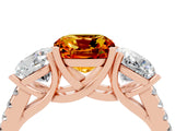 Rose gold Three-Stone Cushion Cut Citrine Ring with Pavé Band and Prong Setting_16