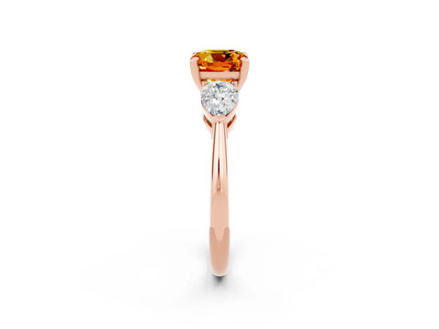 Rose gold Three-Stone Cushion Cut Citrine Ring with Pear Side Stones and Four-Prong Setting_2