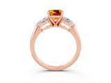 Rose gold Three-Stone Cushion Cut Citrine Ring with Pear Side Stones and Four-Prong Setting_3