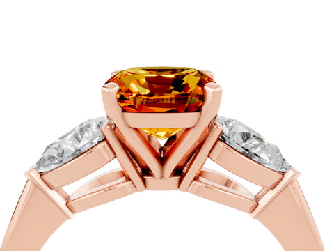 Rose gold Three-Stone Cushion Cut Citrine Ring with Pear Side Stones and Four-Prong Setting_4