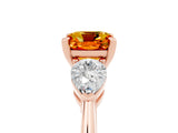 Rose gold Three-Stone Cushion Cut Citrine Ring with Pear Side Stones and Four-Prong Setting_5