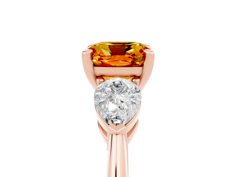 Rose gold Three-Stone Cushion Cut Citrine Ring with Pear Side Stones and Four-Prong Setting_5